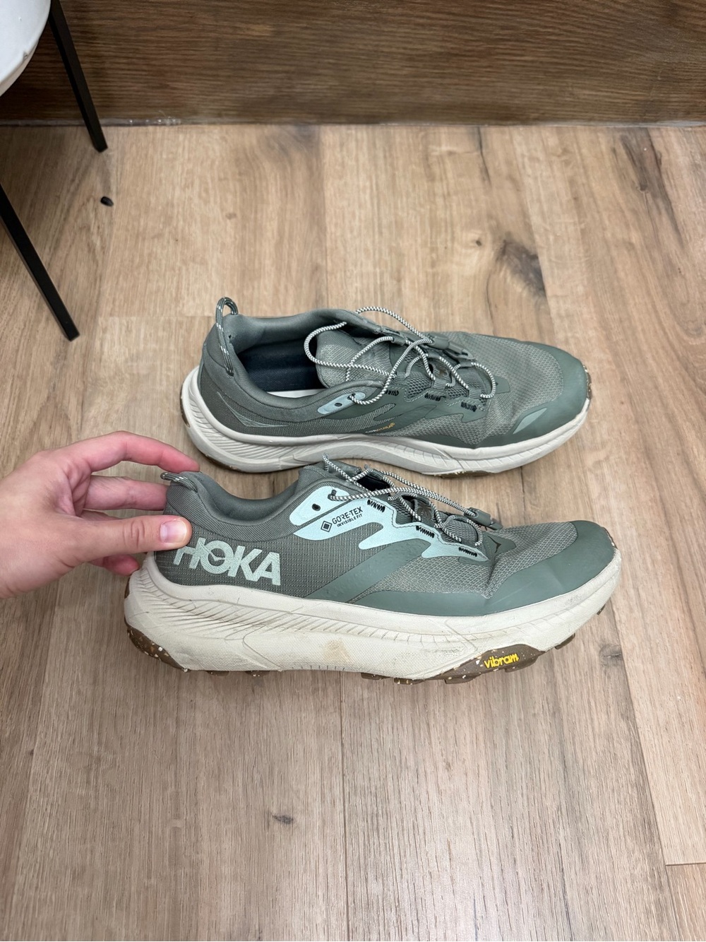 Hoka Men's Sage Green Trail Runners with Cream Midsole